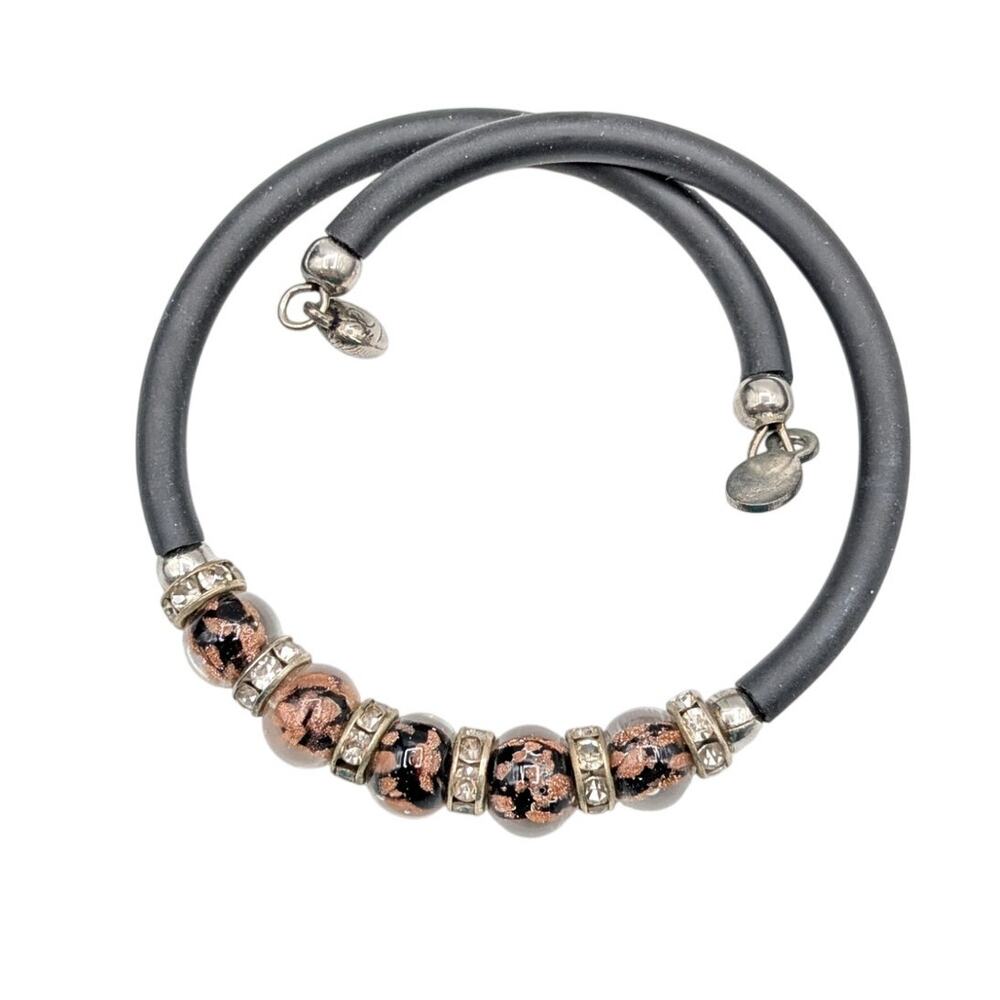 VTG Murano Five Glass Bead Crystal Rondelle Adjustable Wire Bracelet One Size